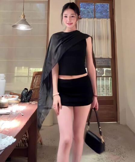 k2 onlinestore 순수한 욕망 핫걸 패치워크 망사 숄 맨위 여성 검정색 허리 수축 타이트 스커트 반 스커트 세트