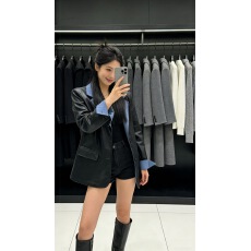 批发设计感拼色皮衣西装外套女<b class='q'>春</b>秋独特超好看高级感炸街休闲pu皮西服