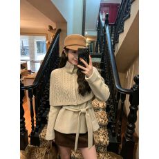 批发可拆卸高领针织披肩毛呢西装<b class='q'>外套</b><b class='q'>女</b>2026秋冬加厚夹棉保暖西服<b class='q'>大</b>衣