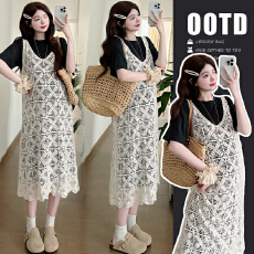 批发2026新款夏季宽松大码孕妇套装钩花宽松背心<b class='q'>裙</b>外搭+长款短袖<b class='q'>T</b><b class='q'>恤</b><b class='q'>裙</b>