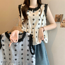 批发实拍实价 新版韩风设计感木耳边无袖衬衫<b class='q'>娃娃衫</b>