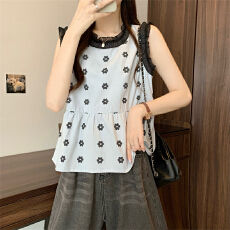 批发实拍实价 新版韩风设计感木耳边无袖衬衫<b class='q'>娃娃衫</b>