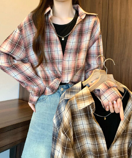 실사 정가 새 버전 한 바람 디자인 센스 터틀넥 체크무늬 긴팔 셔츠 인사이드 가져 가라. 조끼 슬립 세트