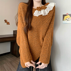 批发实拍实价 新版韩风设计感不规则立体花朵针织衫毛衣