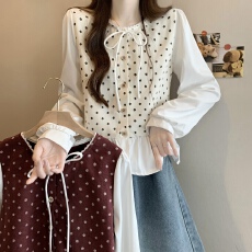 批发<b class='q'>实拍</b>实价 新版韩风设计感拼色拼接木耳边上衣<b class='q'>衬衫</b>