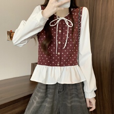 批发<b class='q'>实拍</b>实价 新版韩风设计感拼色拼接木耳边上衣<b class='q'>衬衫</b>