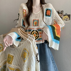 批发实拍实价 新版韩风设计感复古钩花<b class='q'>镂空</b>防晒宽松上衣<b class='q'>罩衫</b>