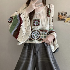 批发实拍实价 新版韩风设计感复古钩花镂空防晒宽松上衣罩衫