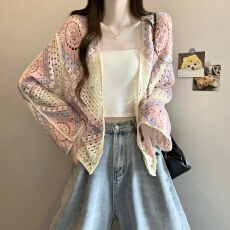 批发实拍实价 新版韩风设计感民族风刺绣钩花镂空防晒开衫