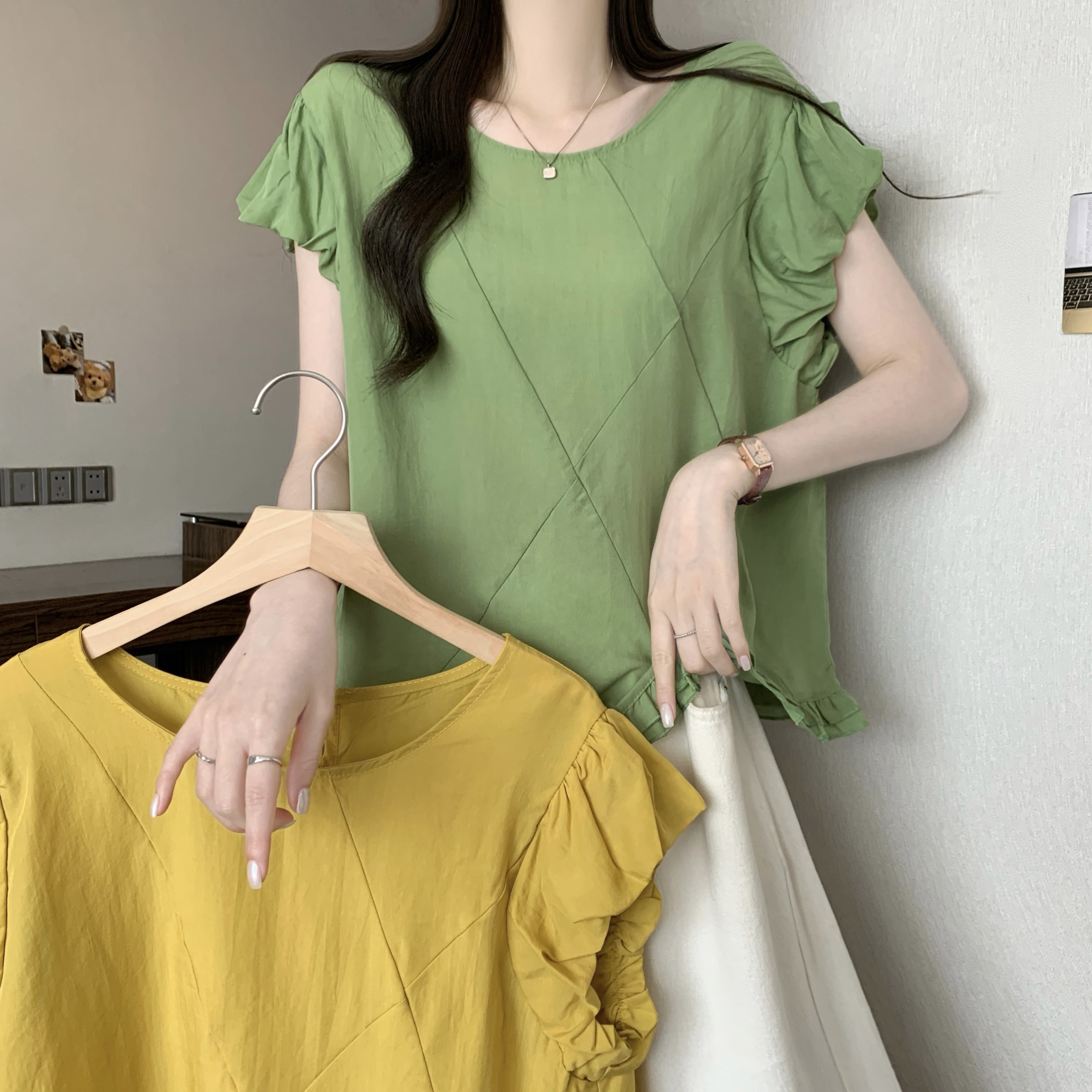 실사 정가 새 버전 한 바람 디자인 센스 레이스 Feifei 소매 인형 셔츠 셔츠