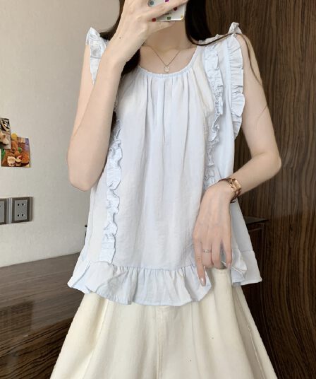 실사 정가 새 버전 한 바람 디자인 센스 프릴 조끼 연령 감소 민소매 맨위