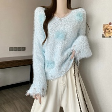 批发实拍实价 新版韩风设计感立体<b class='q'>花朵</b>慵懒风宽松毛衣
