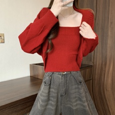 批发实拍实价 新版韩风设计感针织<b class='q'>开衫</b>+内搭吊带两件套套装