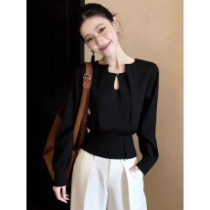 批发早春复古修身显瘦长袖绝美打底衬衫女士设计感小众独特巨好看上衣