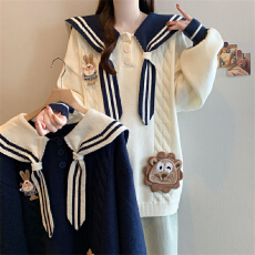 批发实拍 海军领减龄外穿毛衣套头秋冬2025新款宽松慵懒学院风针织衫