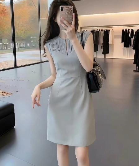 프랑스식 빛 요리 한 바람 V넥 술 민소매 여성 드레스 여름 새로운 디자인 센스 허리 수축 슬림해 보이는 품격 치마