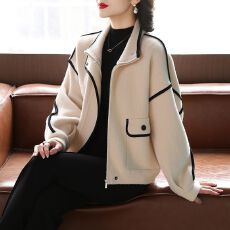 批发2025秋冬大码新款高级感羊绒夹克羊毛开衫<b class='q'>女</b>时尚减龄毛呢大衣外套
