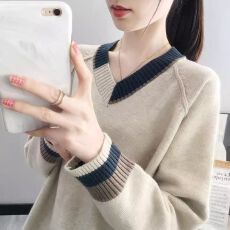 批发春秋大码V领套头针织毛衣女打底衫外穿内搭2025年新款宽松上衣女