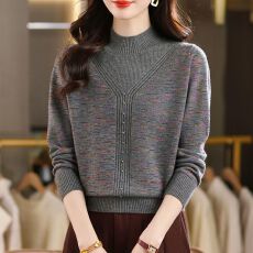 批发新款妈妈洋气半高领毛衣女秋冬装针织上衣<b class='q'>中老年</b>时百搭减龄打底衫