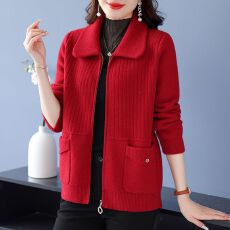 批发<b class='q'>妈妈</b>装秋装时尚短款毛衣外套中年女春秋冬气质外衣<b class='q'>中老年</b>翻领上衣
