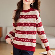 批发胖mm秋冬条纹羊毛衫休闲<b class='q'>大码</b>显瘦毛衣女内搭减龄针织羊毛打底衫女