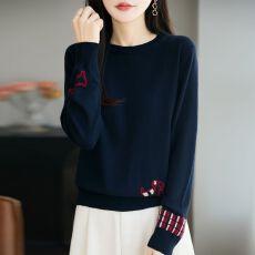 批发正品撤柜羊毛衫小狗提花<b class='q'>大码</b>加厚针织衫秋冬新款圆领内搭显瘦毛衣