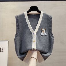 批发开衫v领针织马甲背心女2025秋冬新款宽松外穿马夹叠穿毛衣坎肩潮