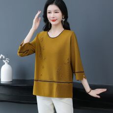 批发胖妈妈春夏秋大码针织衫七分袖薄上衣女宽松遮肚减龄洋气休闲<b class='q'>t</b><b class='q'>恤</b>