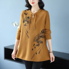 批发新中式国风羊毛衫秋冬高档妈妈装针织衫宽松大码遮肚子百搭<b class='q'>打底衫</b>