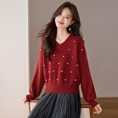 批发2025秋冬新款半高领套头毛衣女士短款宽松时尚钉珠高档针织<b class='q'>打底衫</b>