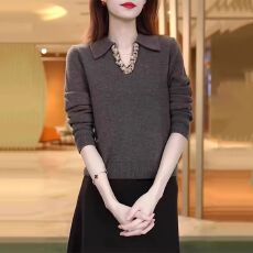 慵懒风针织衫2025洋气新款重工长袖毛衣翻领宽松时尚高端设计上衣