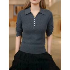 批发polo领简约<b class='q'>大码</b>加厚长袖针织衫2025新款时髦洋气减龄打底毛衣女