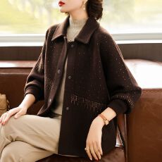 批发秋冬洋气毛呢外套中年<b class='q'>女</b>装春秋装2025新款时尚<b class='q'>大</b>码针织毛呢上衣<b class='q'>女</b>