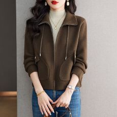 批发毛呢针织开衫<b class='q'>女</b>秋冬新款时尚立领开衫上衣宽松休闲夹克棒球服外套