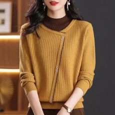 批发2026秋冬针织衫洋气妈妈装假两件上衣宽松<b class='q'>中老年</b>打底春秋新款毛衣