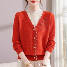 批发2026秋冬新款大码假两件<b class='q'>针织衫</b><b class='q'>中老年</b>气质百搭国风时尚遮肉毛衣女