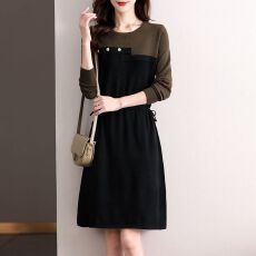 批发<b class='q'>连衣裙</b>女秋季新款时尚百搭收腰显瘦假两件毛衣裙内搭针织打底裙女