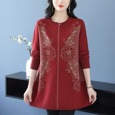 批发时尚圆领大码毛衣中<b class='q'>长款</b>秋冬针织衫新款中老年洋气宽松显瘦打底女