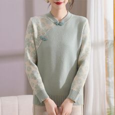 批发时尚中国风<b class='q'>大码</b>女装短款针织毛衣减龄百搭气质妈妈装打底上衣小衫