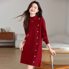 批发2025秋冬中长款宽松大码减龄针织裙时尚显瘦气质针织毛衣<b class='q'>连衣裙</b>女