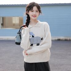 批发时尚卡通毛衣女2025<b class='q'>冬</b>季新款减龄气质百搭慵懒风宽松针织衫上衣女