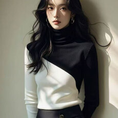 批发高领针织衫女秋冬季<b class='q'>新款</b>加厚设计感毛衣修身内搭拼色显瘦打底衫女