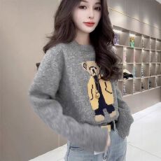 批发巨好看套头圆领毛衣女<b class='q'>新款</b>秋冬大码宽松加厚内搭打底衫针织衫上衣