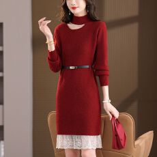 批发巨好看大码加厚针织<b class='q'>连衣裙</b>新款气质轻奢高级感毛衣裙显瘦洋气裙子