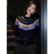 批发2026秋冬加厚提花针织开衫女宽松大码毛衣软糯<b class='q'>时尚</b>圆领慵懒风上衣