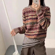 批发秋冬新款<b class='q'>时尚</b>高级感费尔岛提花澳羊毛绒毛衣女轻奢慵懒风加厚外套