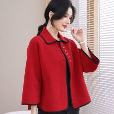 批发年轻<b class='q'>妈妈</b>针织开衫外套短款毛呢2025新款<b class='q'>中老年</b>女装双面高贵上<b class='q'>衣服</b>