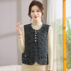 批发时尚圆领春秋无袖外套亮片小香风<b class='q'>马甲</b>开衫年轻款针织洋气<b class='q'>女装</b>背心