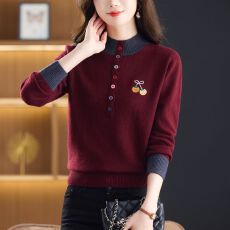 批发羊毛衫刺绣拼色秋冬新款女高领针织打底上衣时尚<b class='q'>妈妈</b>洋气宽松毛衣