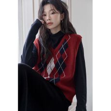 批发时尚菱格大码加厚针织马甲女春秋2026年新款百搭减龄显瘦背心女